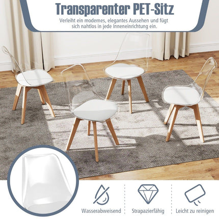 4-Piece Clear Dining Chairs Set with Solid Wood Legs