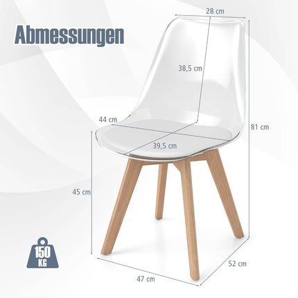 4-Piece Clear Dining Chairs Set with Solid Wood Legs
