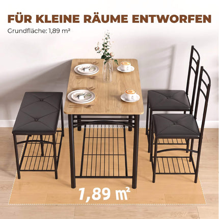 4-Piece Dining Set, Industrial Table with Chairs & Bench