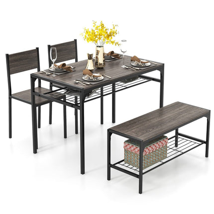 4-teiliges Esszimmer-Set mit Tisch, 2 Stühlen und Bank, Grau