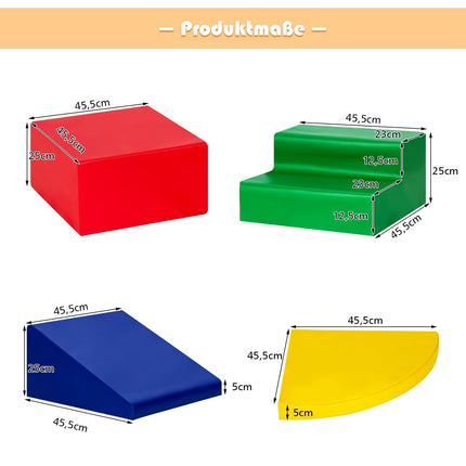 4-teiliges Schaumstoff-Spielset für Kinder – Rechteck, Rutsche, Treppe
