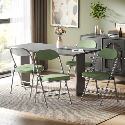 4-Piece Folding Chair Set, Corduroy, Steel Frame, Green