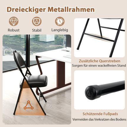 4-Piece Folding Chairs Set, Metal Frame, Padded, PVC Leather