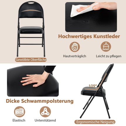 4-Piece Folding Chairs Set, Metal Frame, Padded, PVC Leather