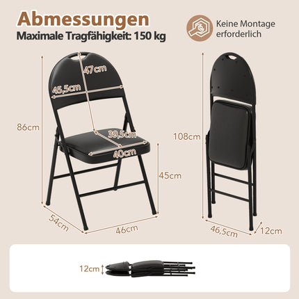 4-Piece Folding Chairs Set, Metal Frame, Padded, PVC Leather