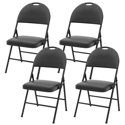 4-Piece Folding Chairs Set, Metal Frame, Padded, PVC Leather