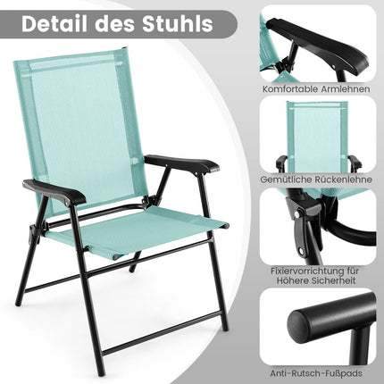 4er-Set Klappbare Gartenstühle mit Armlehnen, Mintgrün