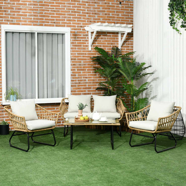Gartenmöbel-Set aus Rattan – 4-teilig mit Auflagen