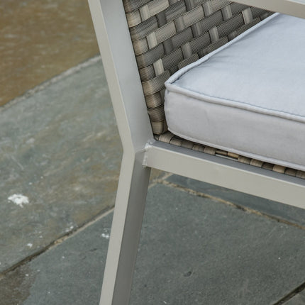 Patio in 4 parts, sofa and cushions, steel and rattan