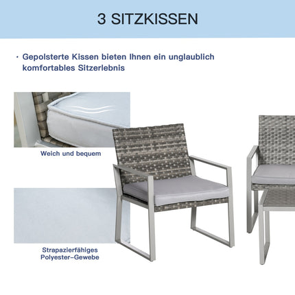 Patio in 4 parts, sofa and cushions, steel and rattan