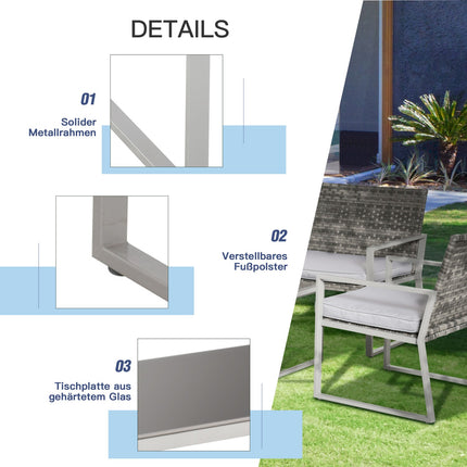 Patio in 4 parts, sofa and cushions, steel and rattan