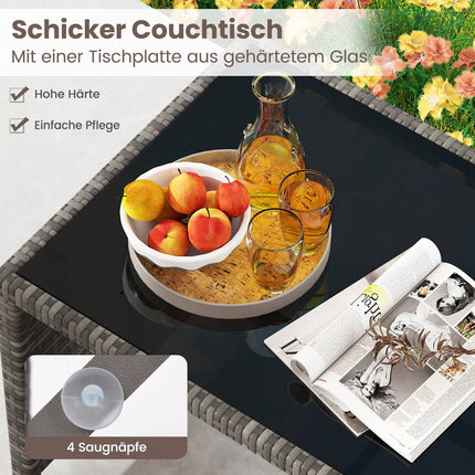 4-teiliges Terrassenmöbel-Set aus grauem Polyrattan mit Zweiersofa und Tisch