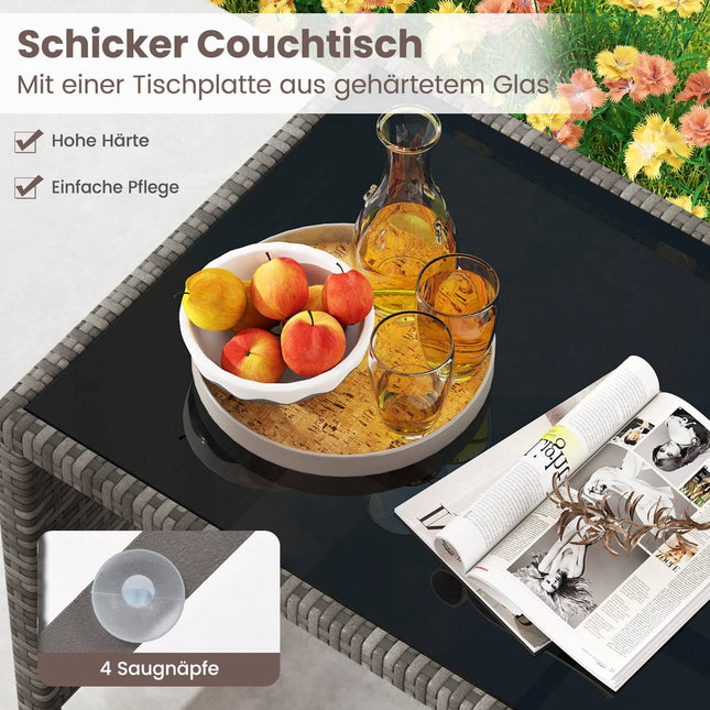 4-teiliges Terrassenmöbel-Set aus grauem Polyrattan mit Zweiersofa und Tisch