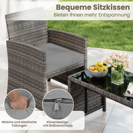 4-teiliges Terrassenmöbel-Set aus grauem Polyrattan mit Zweiersofa und Tisch