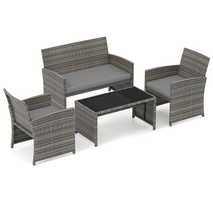 4-teiliges Terrassenmöbel-Set aus grauem Polyrattan mit Zweiersofa und Tisch