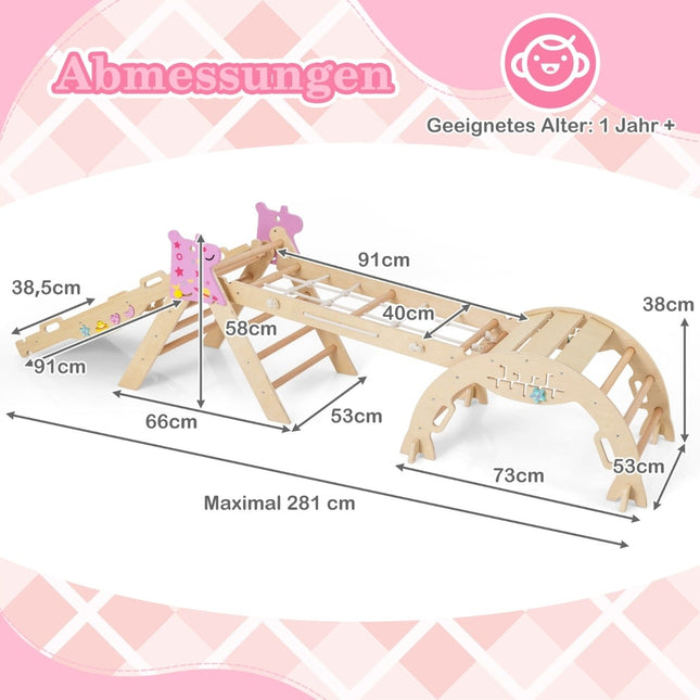 4-teiliges Kletterset für Kinder mit Rutsche & Bogen – Naturholz