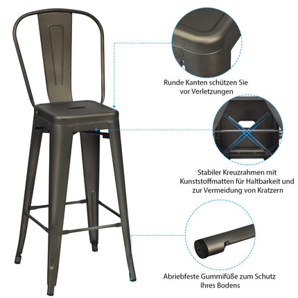 4-Piece Metal Dining Chairs Set, Removable Backrest