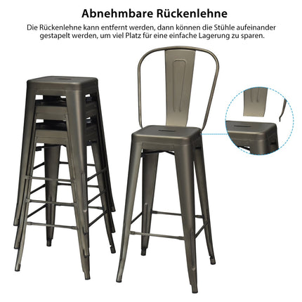 4-Piece Metal Dining Chairs Set, Removable Backrest