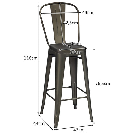 4-Piece Metal Dining Chairs Set, Removable Backrest
