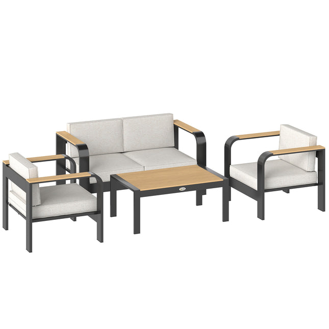 4-teiliges modulares Terrassenmöbel-Set mit tiefen Sitzen