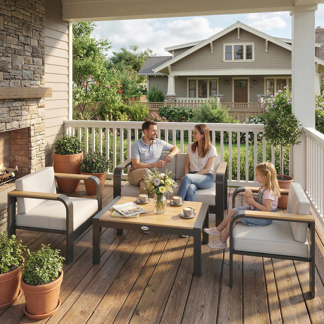 4-teiliges modulares Terrassenmöbel-Set mit tiefen Sitzen