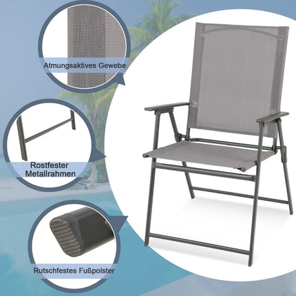 4-Piece Outdoor Folding Chair Set – Grey, High Back