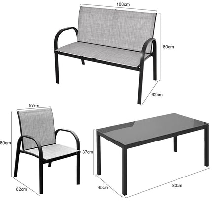 4-teiliges Outdoor-Möbelset, atmungsaktiver Stoff, Grau