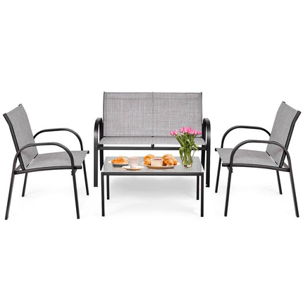 4-teiliges Outdoor-Möbelset, atmungsaktiver Stoff, Grau