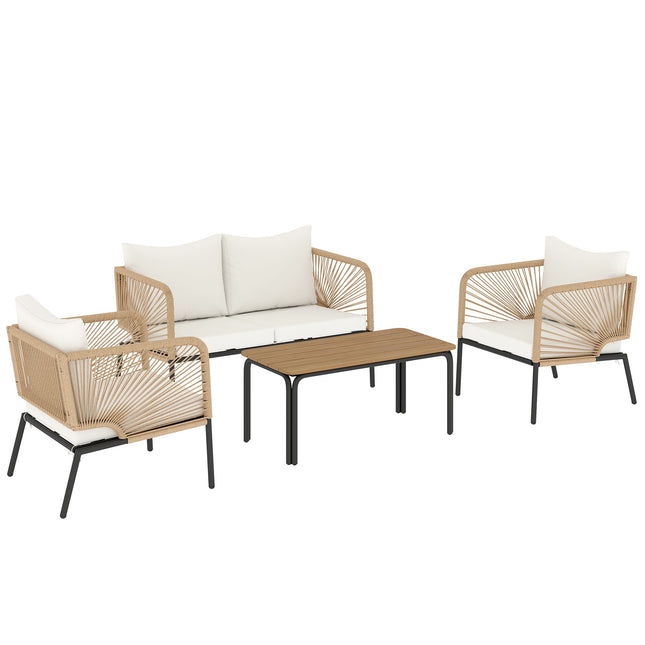 4-teiliges Outdoor-Möbelset, Metall & PE-Rattan, Weiß