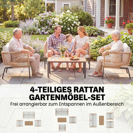 4-teiliges Outdoor-Möbelset, Metall & PE-Rattan, Weiß