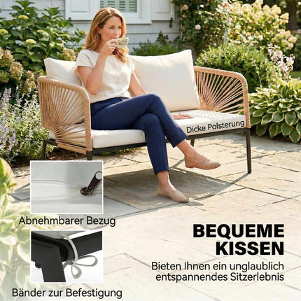 4-teiliges Outdoor-Möbelset, Metall & PE-Rattan, Weiß