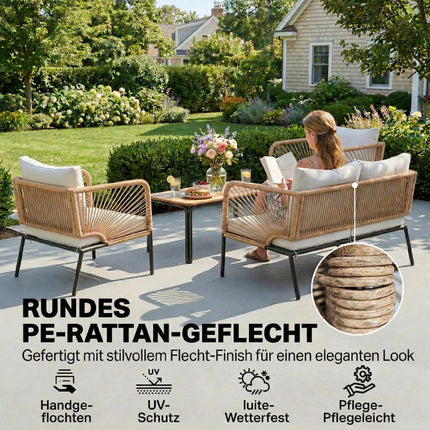 4-teiliges Outdoor-Möbelset, Metall & PE-Rattan, Weiß