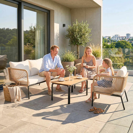 4-teiliges Outdoor-Möbelset, Metall & PE-Rattan, Weiß