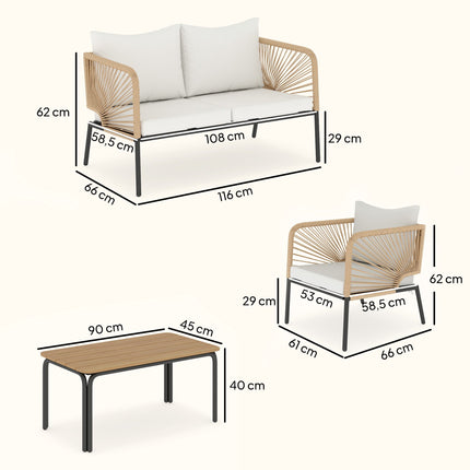 4-teiliges Outdoor-Möbelset, Metall & PE-Rattan, Weiß