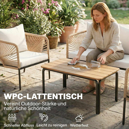 4-teiliges Outdoor-Möbelset, Metall & PE-Rattan, Weiß