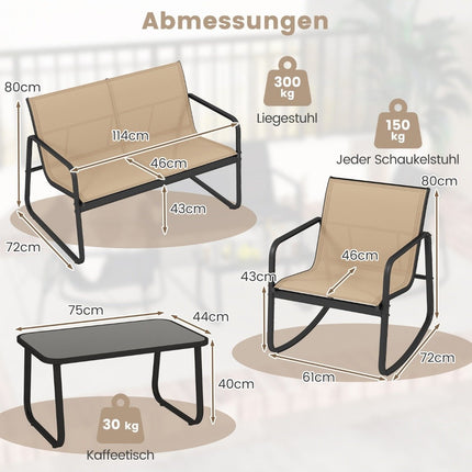 4-teiliges Outdoor-Möbelset mit sanfter Schaukelfunktion
