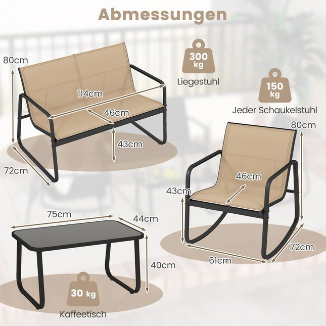 4-teiliges Outdoor-Möbelset mit sanfter Schaukelfunktion