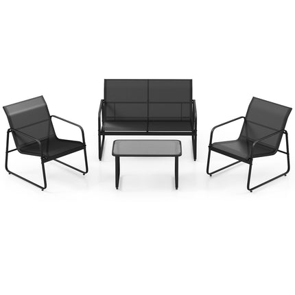 4-teiliges Outdoor-Lounge-Set, 2 Stühle, Zweisitzer, Glastisch