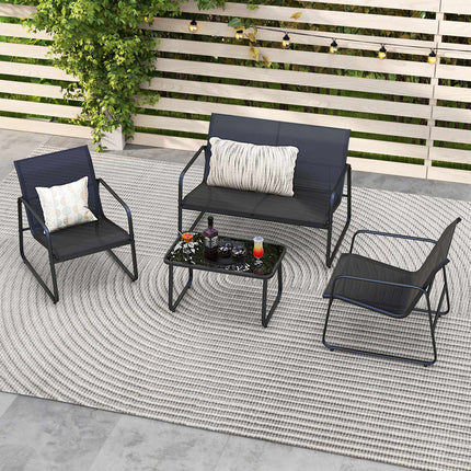 4-teiliges Outdoor-Lounge-Set, 2 Stühle, Zweisitzer, Glastisch