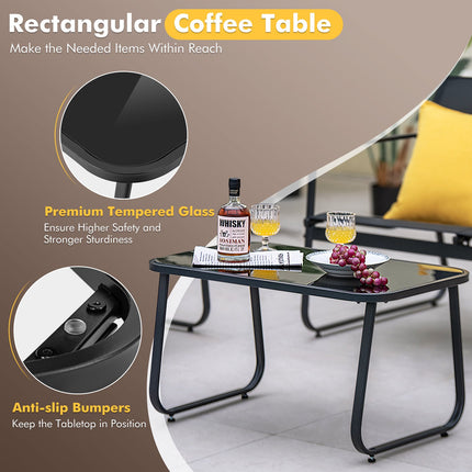4-teiliges Outdoor-Lounge-Set, 2 Stühle, Zweisitzer, Glastisch