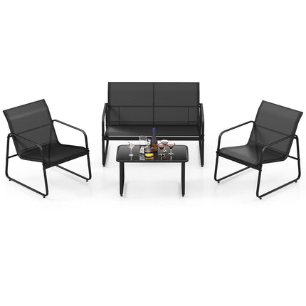 4-teiliges Outdoor-Lounge-Set, 2 Stühle, Zweisitzer, Glastisch