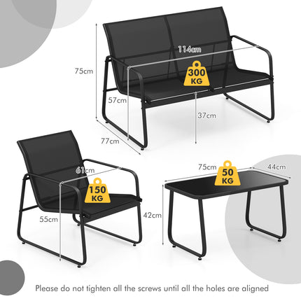 4-teiliges Outdoor-Lounge-Set, 2 Stühle, Zweisitzer, Glastisch