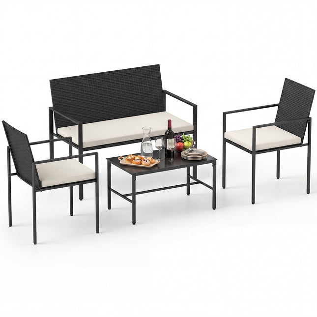 4-teiliges Outdoor-Rattan-Gartenmöbelset mit Kissen