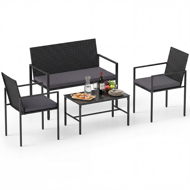 4-teiliges Outdoor-Rattan-Möbelset mit Kissen