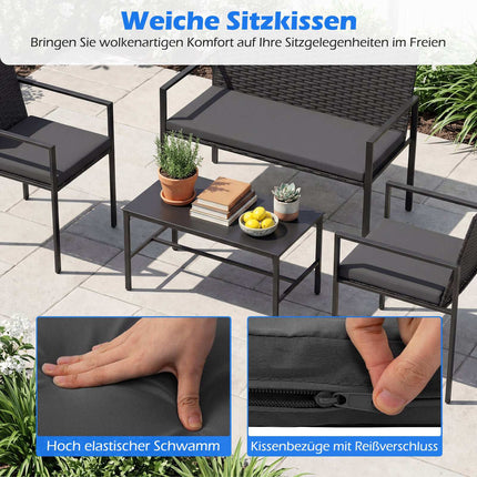 4-teiliges Outdoor-Rattan-Möbelset mit Kissen