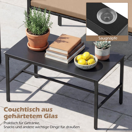 4-teiliges Outdoor Rattan-Loungeset mit Glastisch
