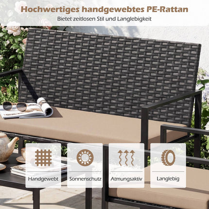 4-teiliges Outdoor Rattan-Loungeset mit Glastisch
