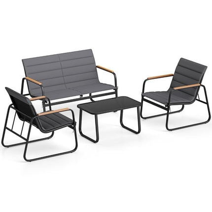 4-Piece Patio Conversation Set, Grey Cushions, Metal Frame