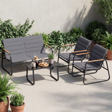 4-Piece Patio Conversation Set, Grey Cushions, Metal Frame