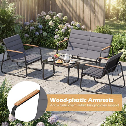 4-Piece Patio Conversation Set, Grey Cushions, Metal Frame